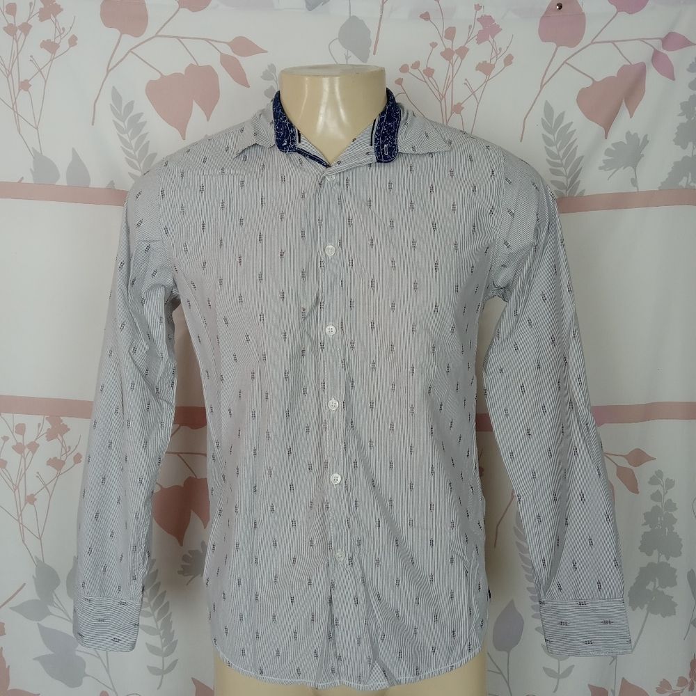 Paperdenim& cloth Mens Shirt Button Front Size S Long Sleeve blue red‎ pattern